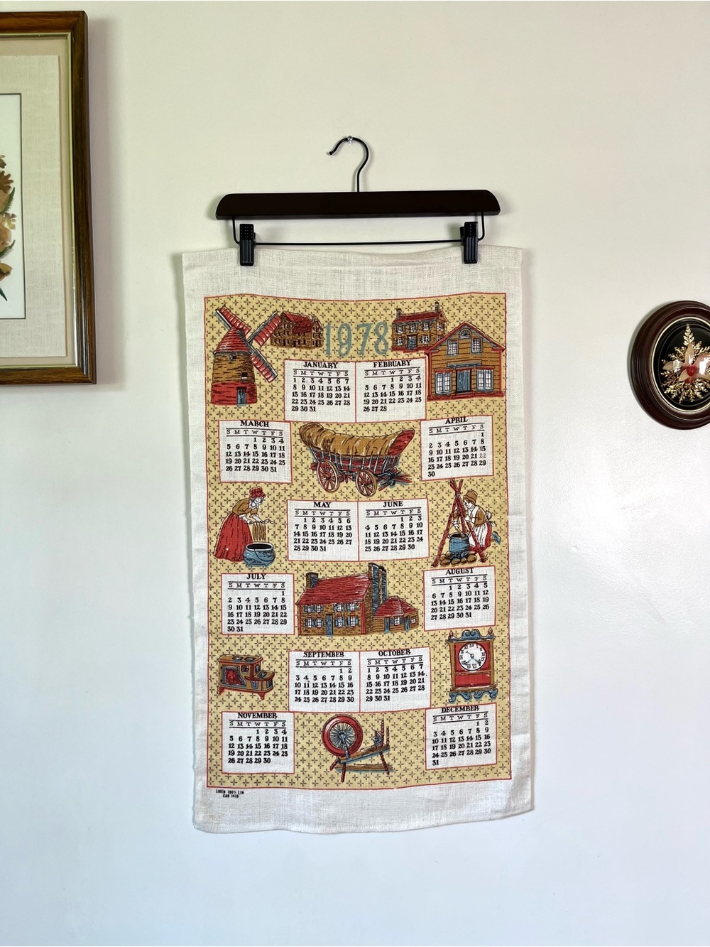 1978 100% Linen Calendar Tapestry 16.25” x 27.75”